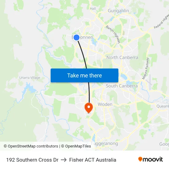 192 Southern Cross Dr to Fisher ACT Australia map