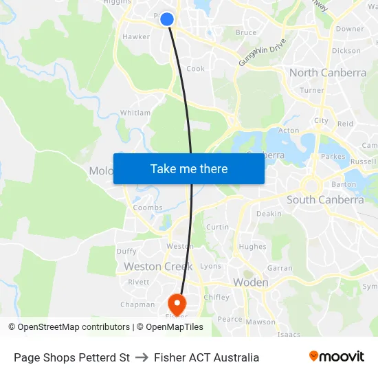 Page Shops Petterd St to Fisher ACT Australia map