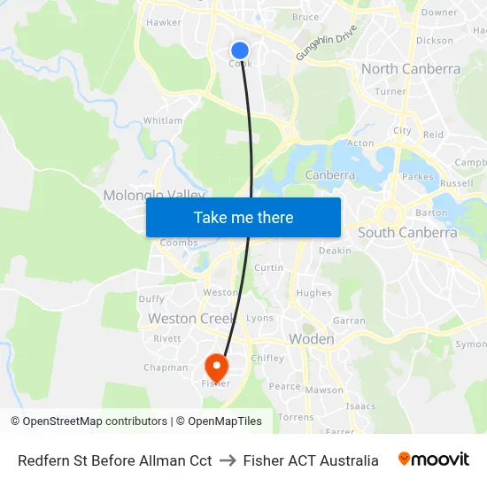 Redfern St Before Allman Cct to Fisher ACT Australia map