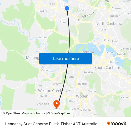 Hennessy St at Osborne Pl to Fisher ACT Australia map