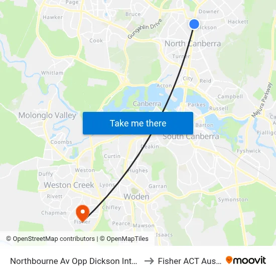 Northbourne Av Opp Dickson Interchange to Fisher ACT Australia map