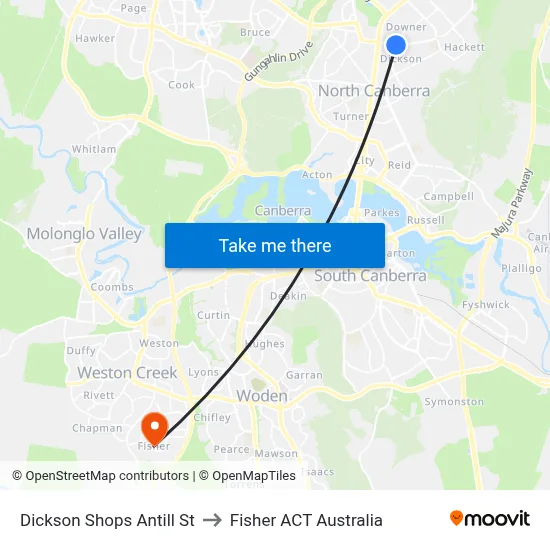 Dickson Shops Antill St to Fisher ACT Australia map