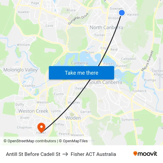 Antill St Before Cadell St to Fisher ACT Australia map