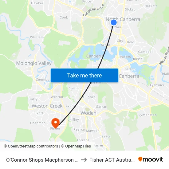O'Connor Shops Macpherson St to Fisher ACT Australia map