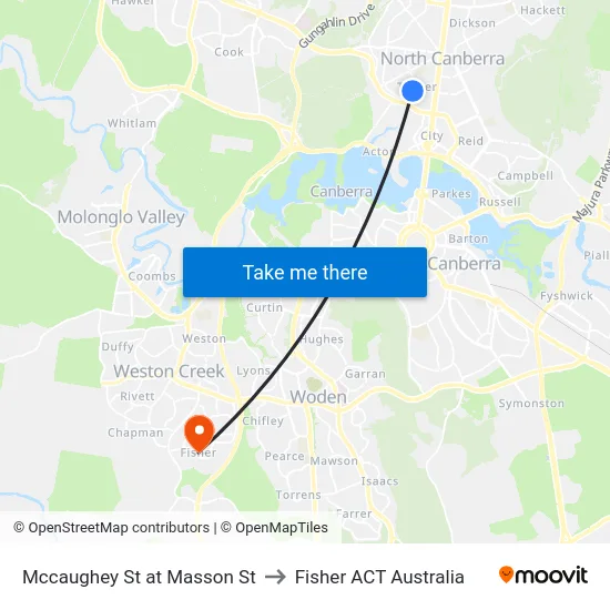Mccaughey St at Masson St to Fisher ACT Australia map