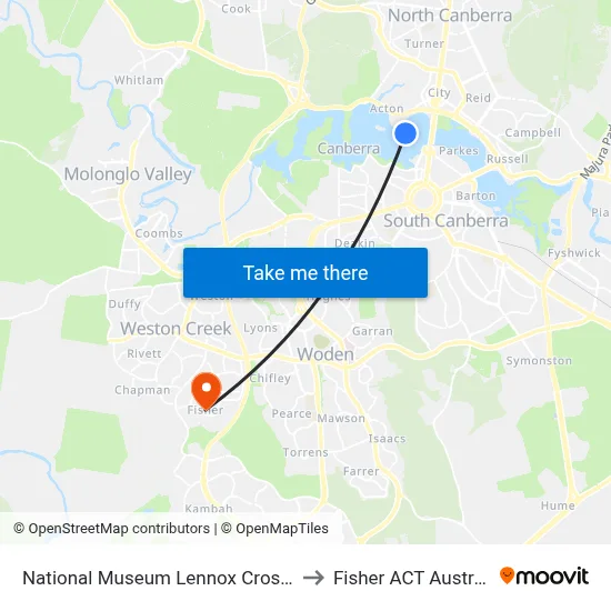 National Museum Lennox Crossing to Fisher ACT Australia map