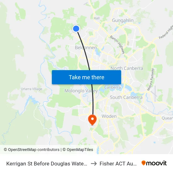 Kerrigan St Before Douglas Waterhouse Dr to Fisher ACT Australia map
