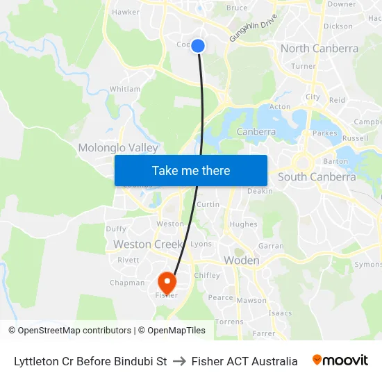 Lyttleton Cr Before Bindubi St to Fisher ACT Australia map