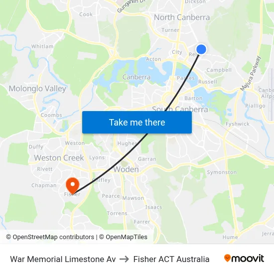 War Memorial Limestone Av to Fisher ACT Australia map