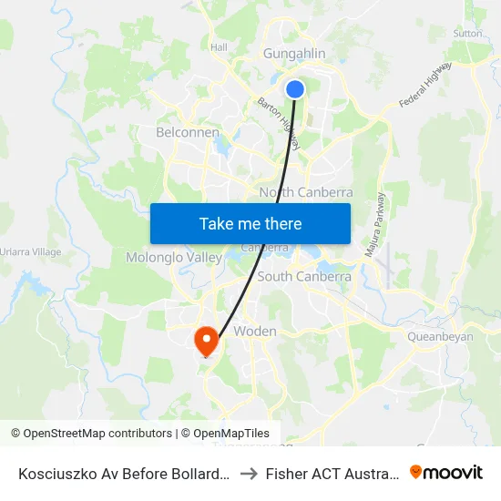 Kosciuszko Av Before Bollard St to Fisher ACT Australia map