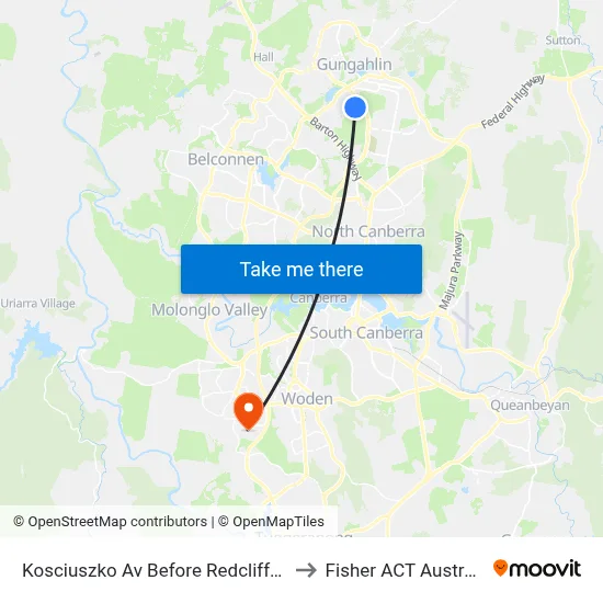 Kosciuszko Av Before Redcliffe St to Fisher ACT Australia map