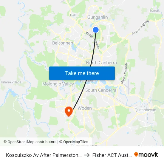 Koscuiszko Av After Palmerston Shops to Fisher ACT Australia map
