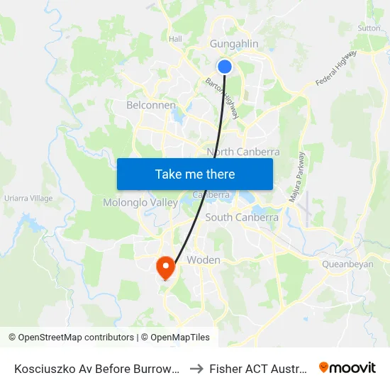 Kosciuszko Av Before Burrowa St to Fisher ACT Australia map