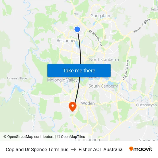 Copland Dr Spence Terminus to Fisher ACT Australia map