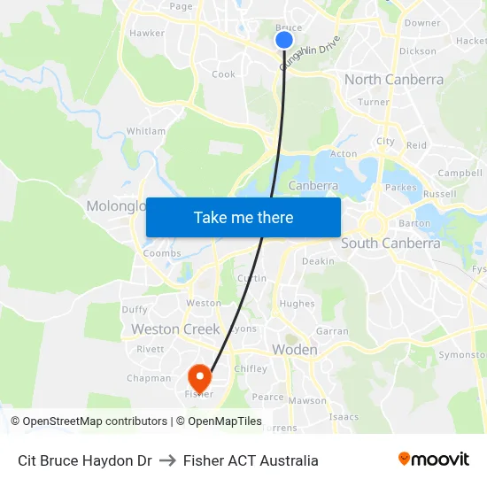 Cit Bruce Haydon Dr to Fisher ACT Australia map