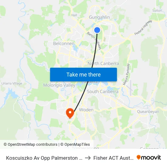 Koscuiszko Av Opp Palmerston Shops to Fisher ACT Australia map