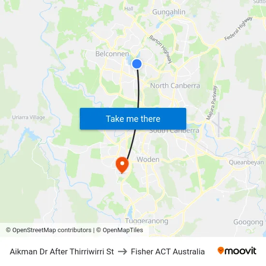 Aikman Dr After Thirriwirri St to Fisher ACT Australia map