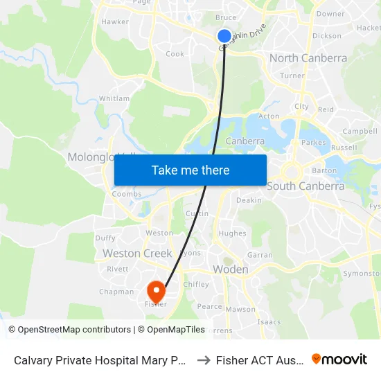Calvary Private Hospital Mary Potter Cct to Fisher ACT Australia map