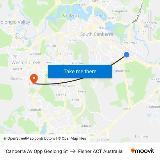 Canberra Av Opp Geelong St to Fisher ACT Australia map