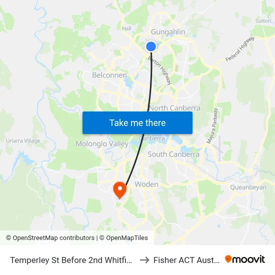Temperley St Before 2nd Whitfield Cct to Fisher ACT Australia map