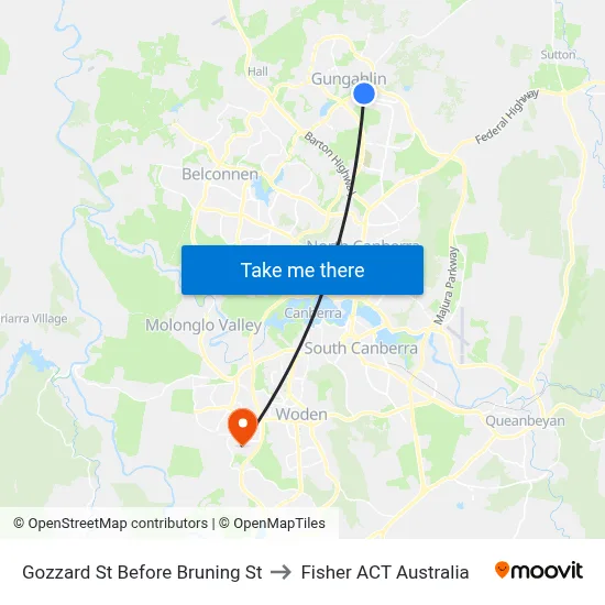 Gozzard St Before Bruning St to Fisher ACT Australia map