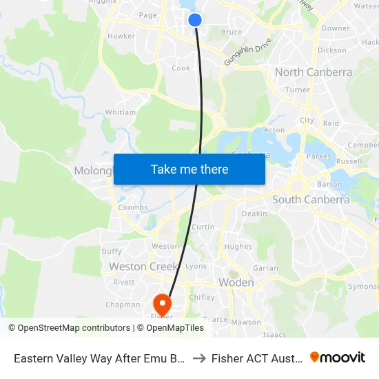Eastern Valley Way After Emu Bank Dr to Fisher ACT Australia map