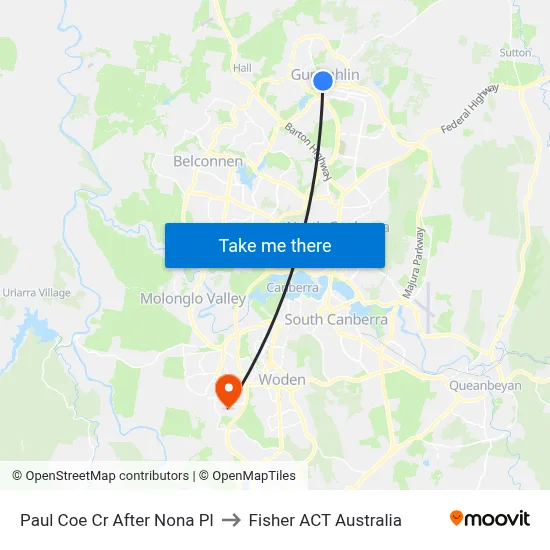 Paul Coe Cr After Nona Pl to Fisher ACT Australia map