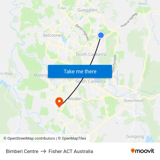 Bimberi Centre to Fisher ACT Australia map