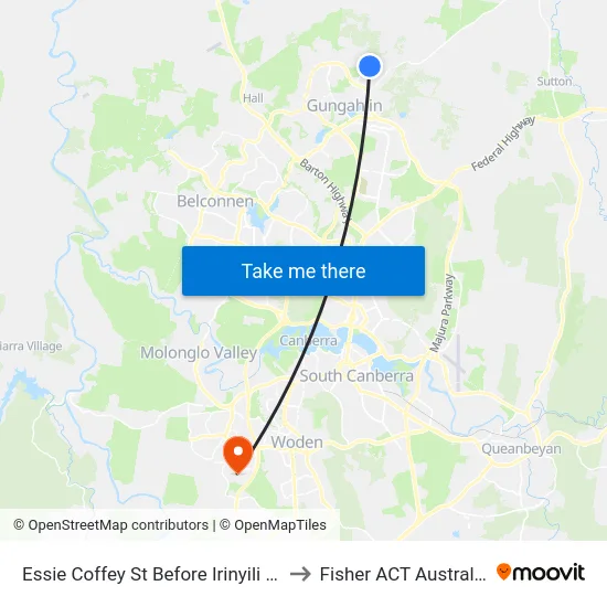 Essie Coffey St Before Irinyili St to Fisher ACT Australia map