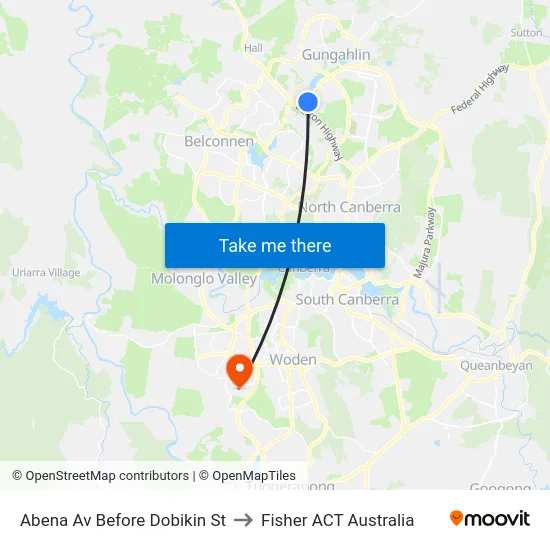 Abena Av Before Dobikin St to Fisher ACT Australia map