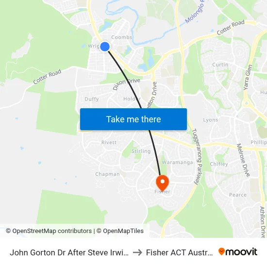 John Gorton Dr After Steve Irwin Av to Fisher ACT Australia map