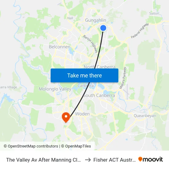 The Valley Av After Manning Clark Cr to Fisher ACT Australia map