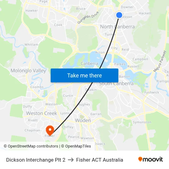 Dickson Interchange Plt 2 to Fisher ACT Australia map
