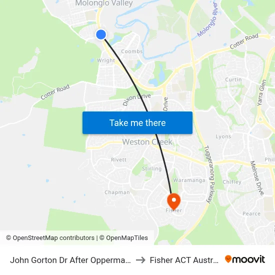 John Gorton Dr After Opperman Av to Fisher ACT Australia map