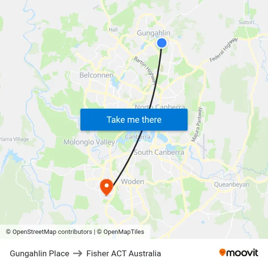 Gungahlin Place to Fisher ACT Australia map