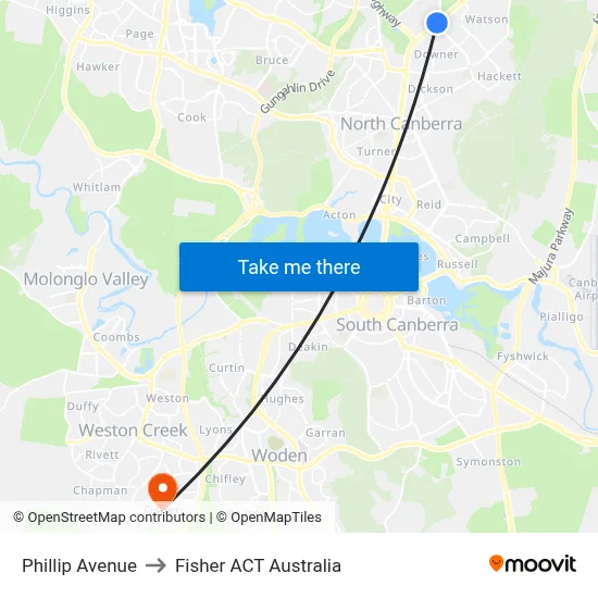 Phillip Avenue to Fisher ACT Australia map