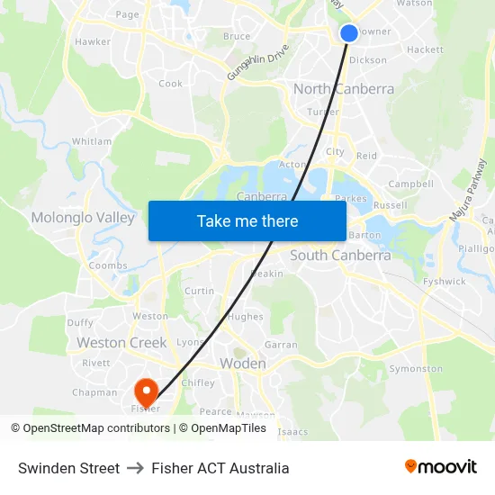 Swinden Street to Fisher ACT Australia map