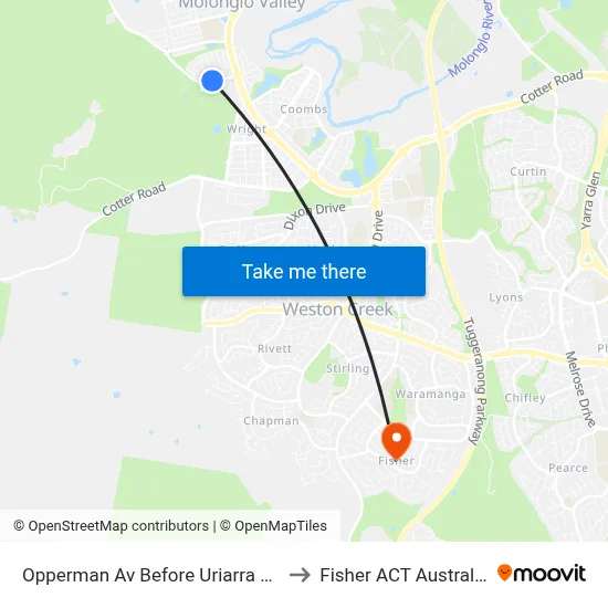 Opperman Av Before Uriarra Rd to Fisher ACT Australia map