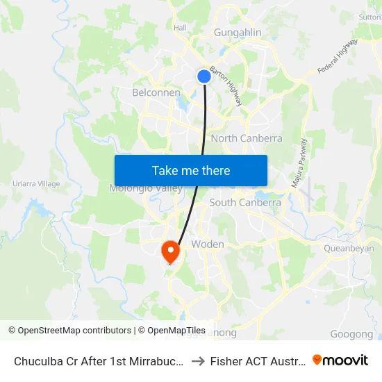 Chuculba Cr After 1st Mirrabucca Cr to Fisher ACT Australia map
