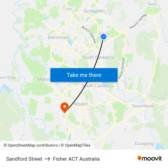 Sandford Street to Fisher ACT Australia map