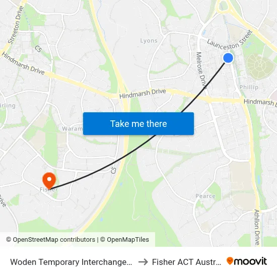 Woden Temporary Interchange Plt 1 to Fisher ACT Australia map