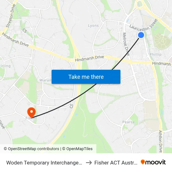 Woden Temporary Interchange Plt 5 to Fisher ACT Australia map