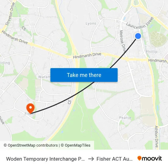 Woden Temporary Interchange Plt 6 Arrive to Fisher ACT Australia map