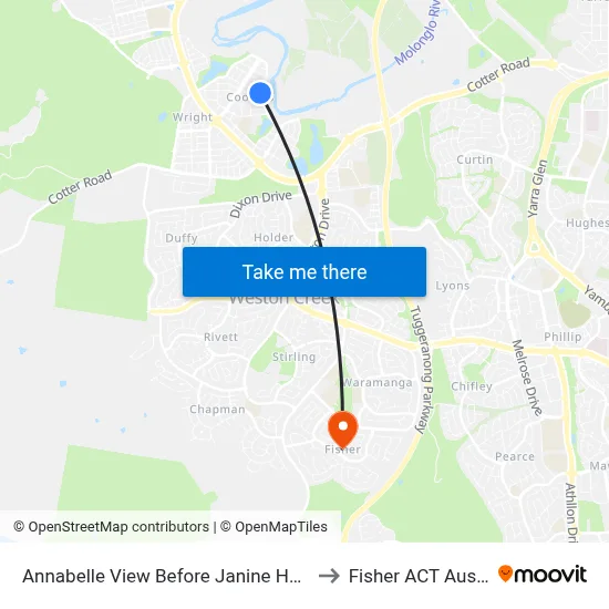 Annabelle View Before Janine Haines Tce to Fisher ACT Australia map