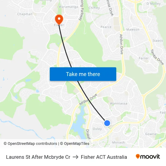 Laurens St After Mcbryde Cr to Fisher ACT Australia map