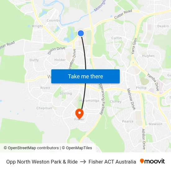 Opp North Weston Park & Ride to Fisher ACT Australia map