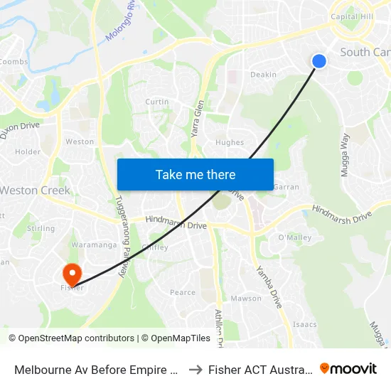 Melbourne Av Before Empire Cct to Fisher ACT Australia map