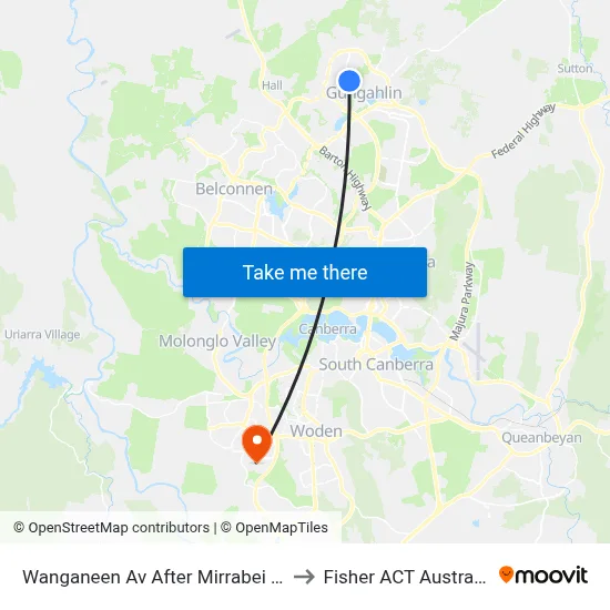 Wanganeen Av After Mirrabei Dr to Fisher ACT Australia map