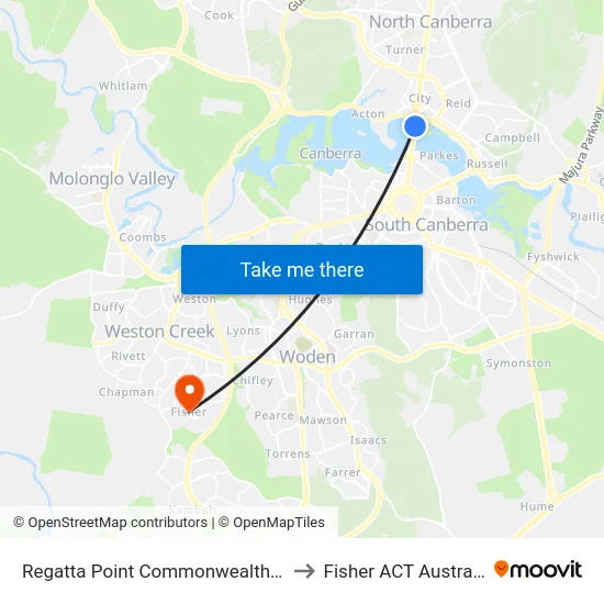 Regatta Point Commonwealth Av to Fisher ACT Australia map