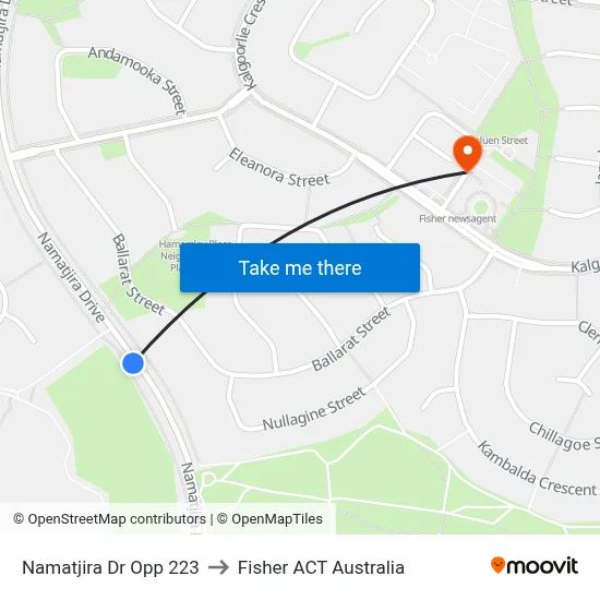 Namatjira Dr Opp 223 to Fisher ACT Australia map
